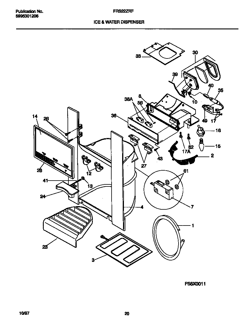 Frigidaire FRS22ZRFW2 ice & water dispenser diagram