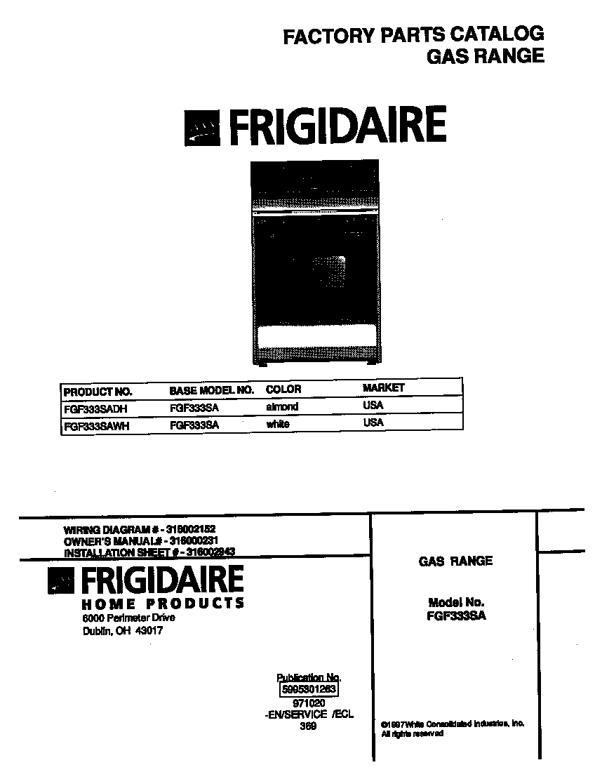 Frigidaire FGF333SADH cover diagram
