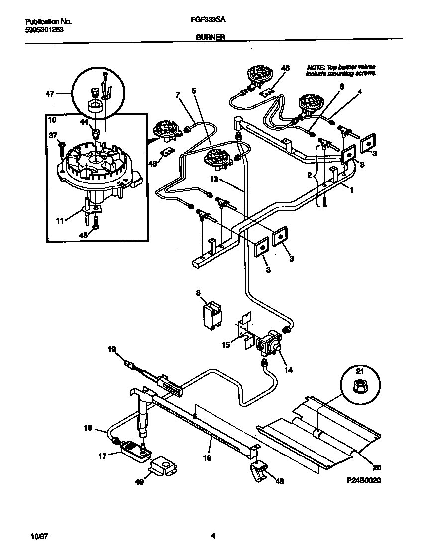 Frigidaire FGF333SADH burner diagram