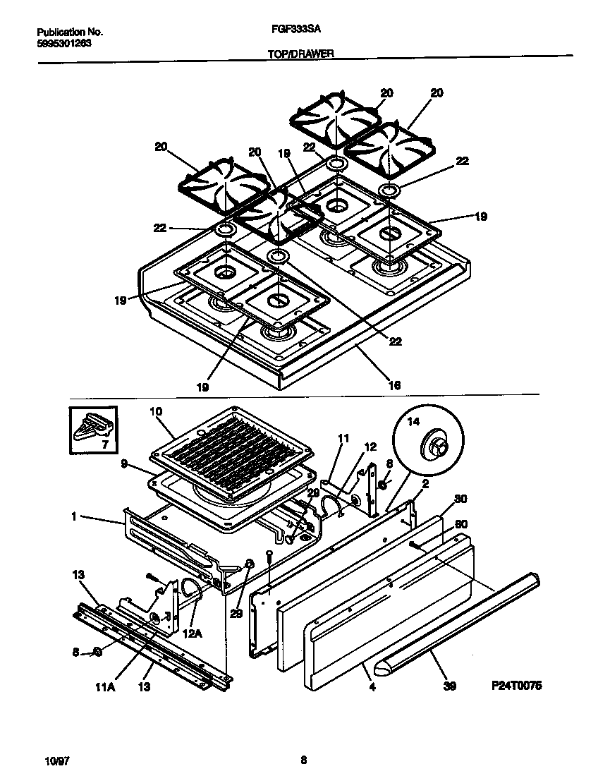 Frigidaire FGF333SADH top/drawer diagram
