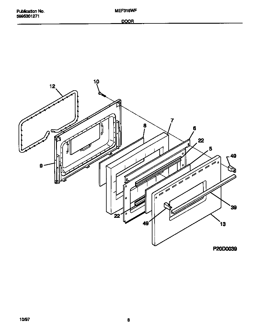 Universal/Multiflex (Frigidaire) MEF316WFSC door diagram