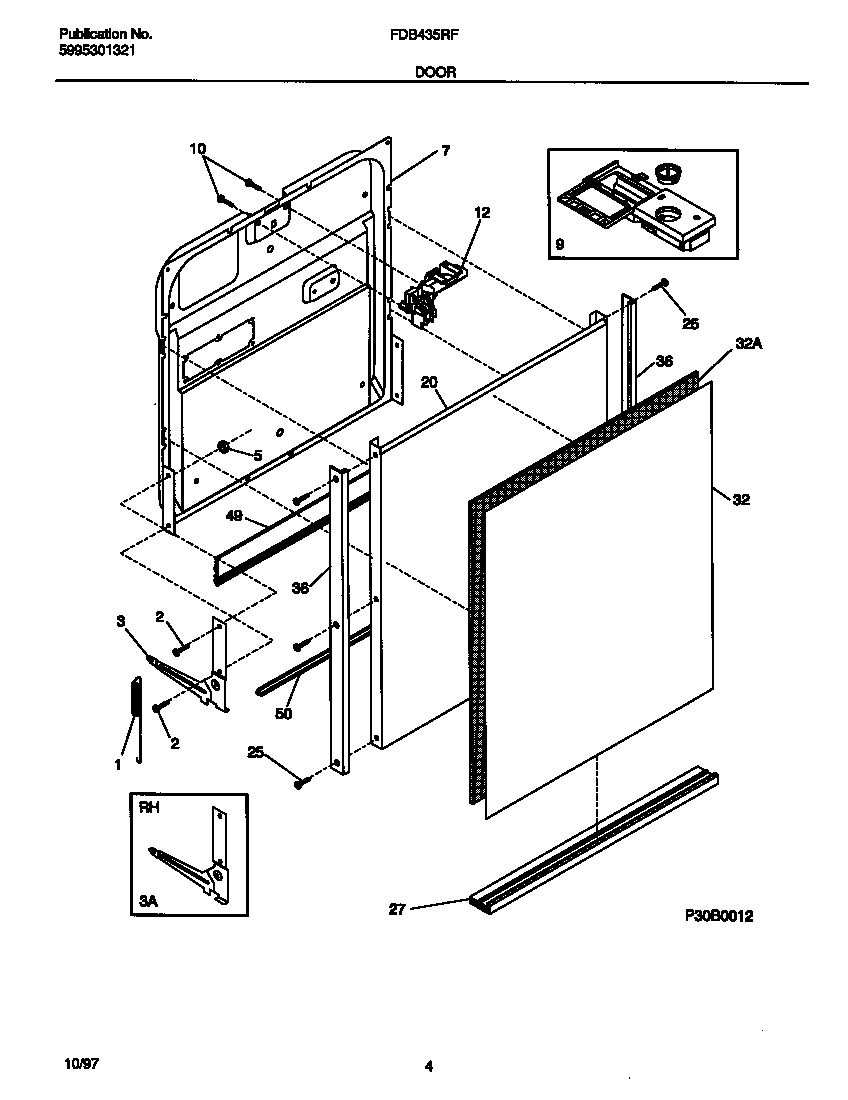 Frigidaire FDB435RFR3 door diagram
