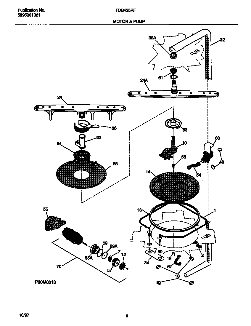 Frigidaire FDB435RFR3 motor & pump diagram