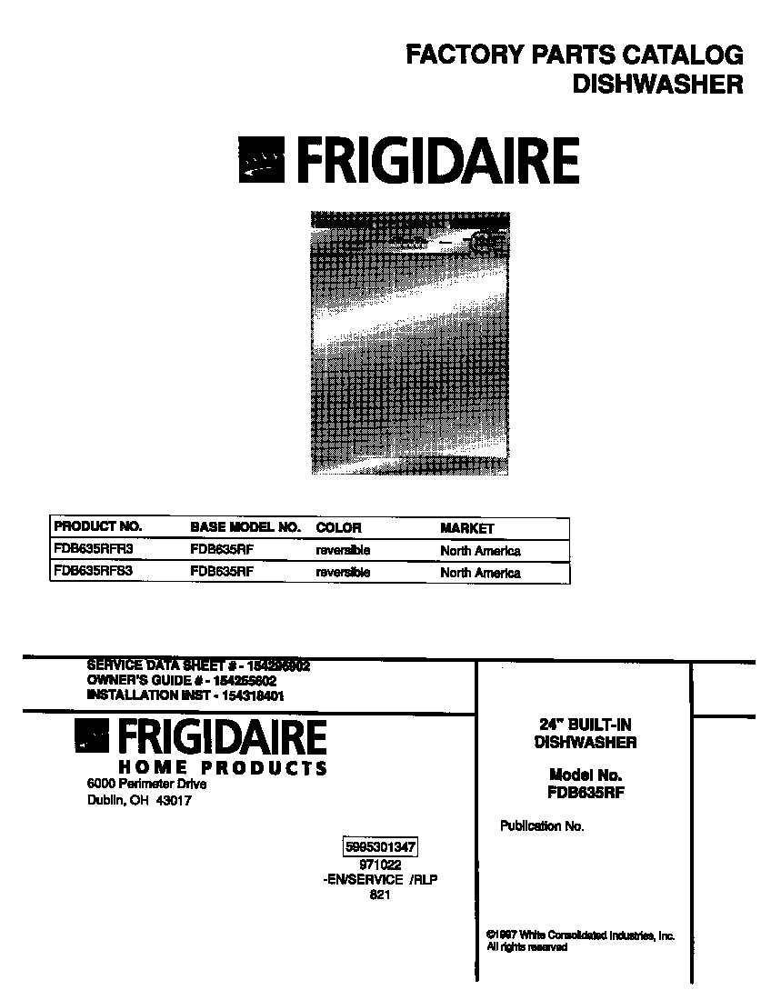 Frigidaire FDB635RFS3 cover diagram