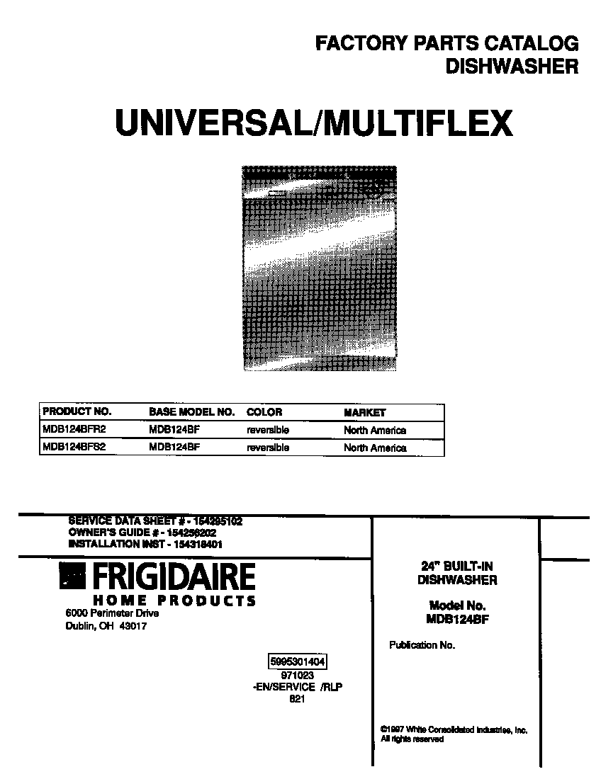 Universal/Multiflex (Frigidaire) MDB124BFR2 cover diagram