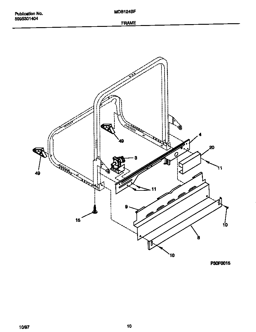 Universal/Multiflex (Frigidaire) MDB124BFR2 frame diagram
