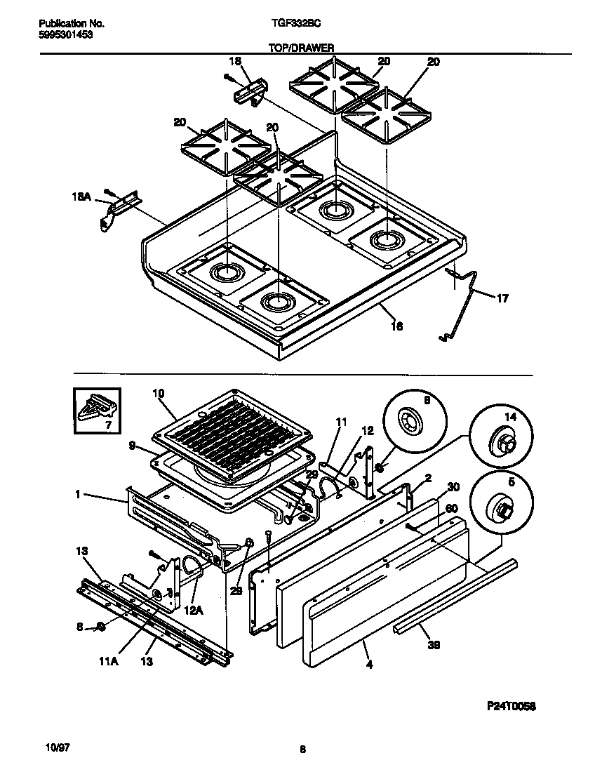Tappan TGF332BCWE top/drawer diagram