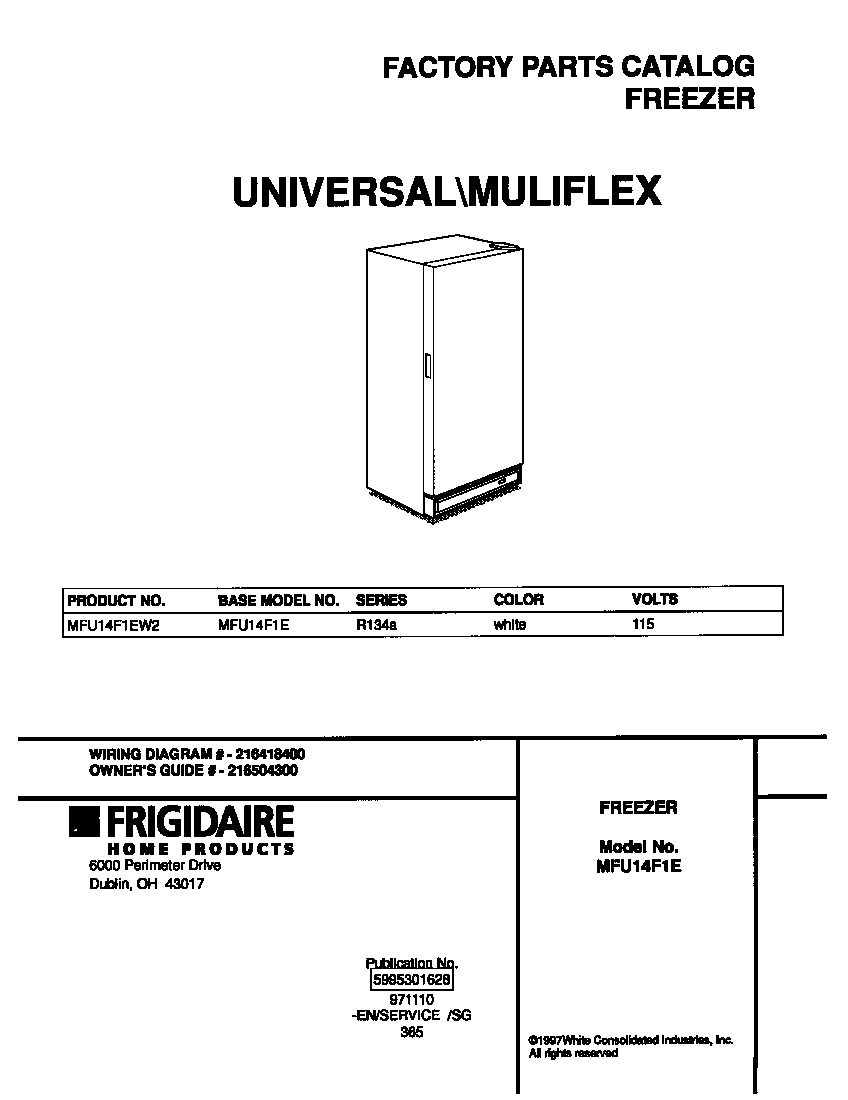 Universal/Multiflex (Frigidaire) MFU14F1EW2 cover diagram