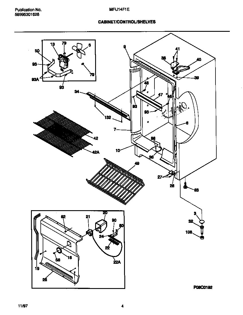 Universal/Multiflex (Frigidaire) MFU14F1EW2 cabinet/control/shelves diagram