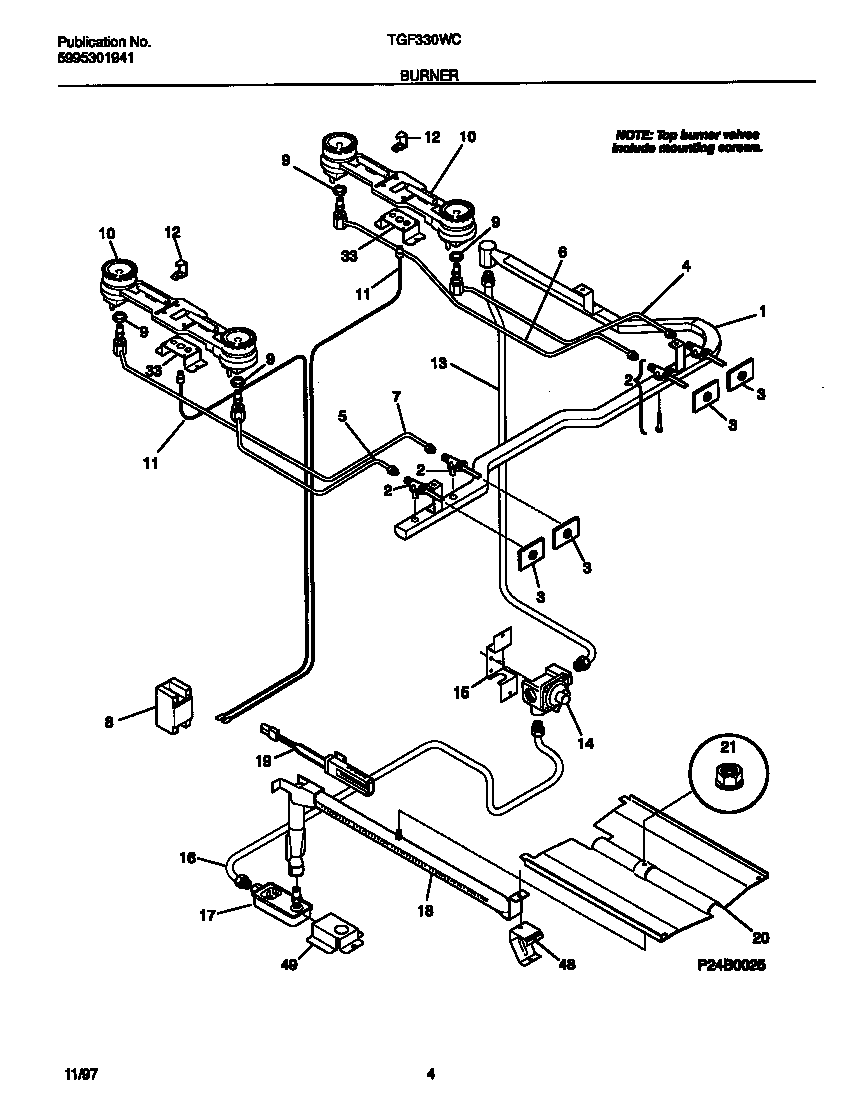 Tappan TGF330WCDE burner diagram