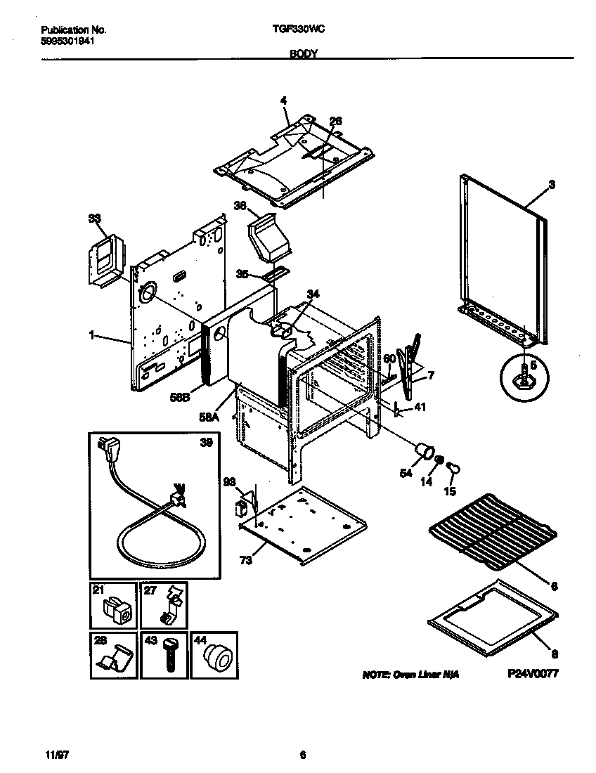 Tappan TGF330WCDE body diagram