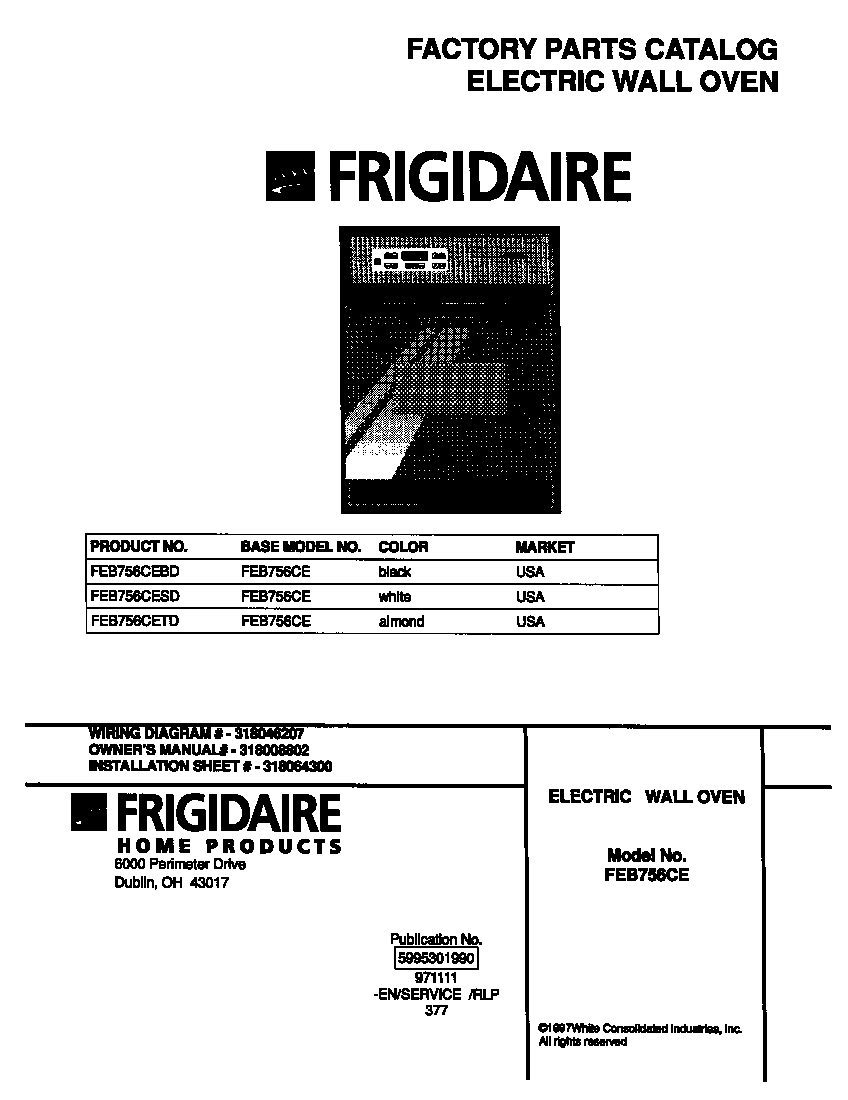 Frigidaire FEB756CETD cover diagram