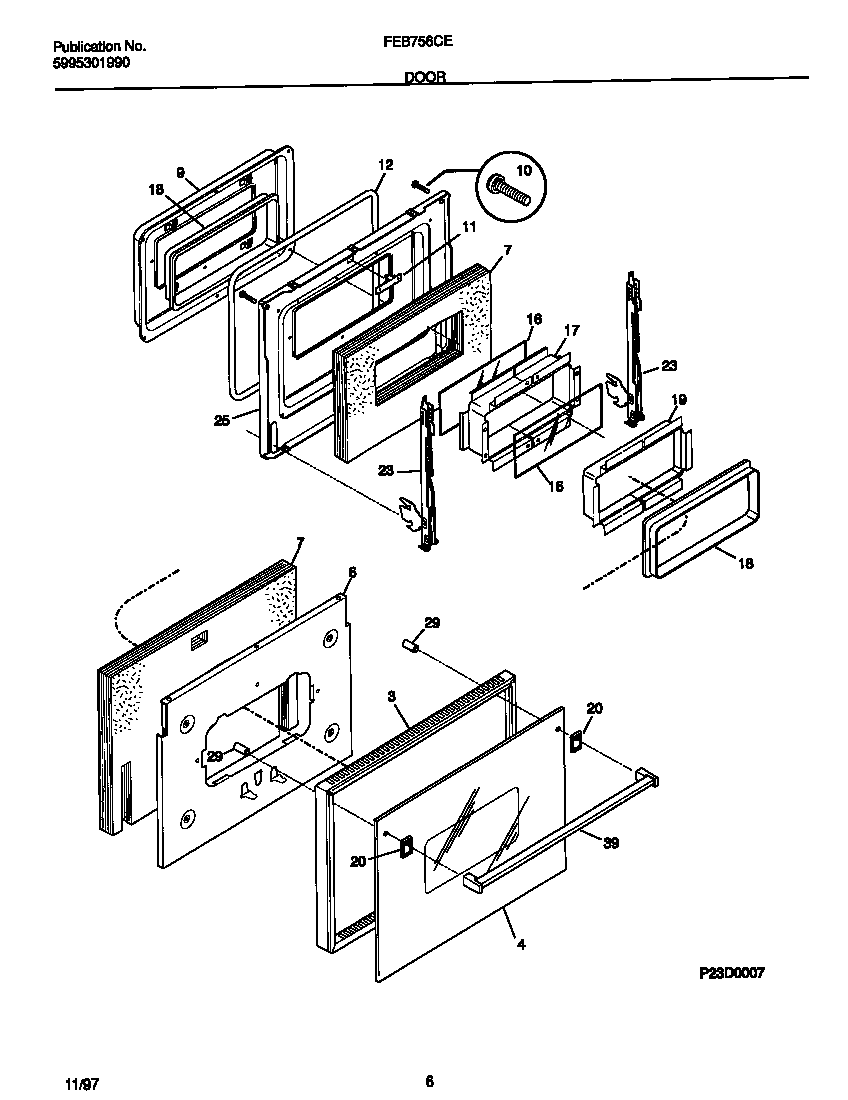 Frigidaire FEB756CETD door diagram