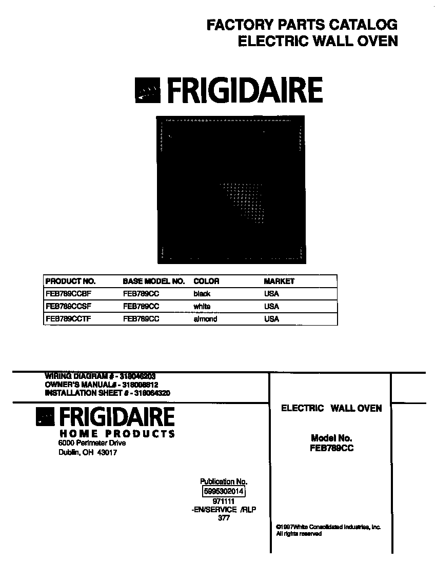 Frigidaire FEB789CCBF cover diagram