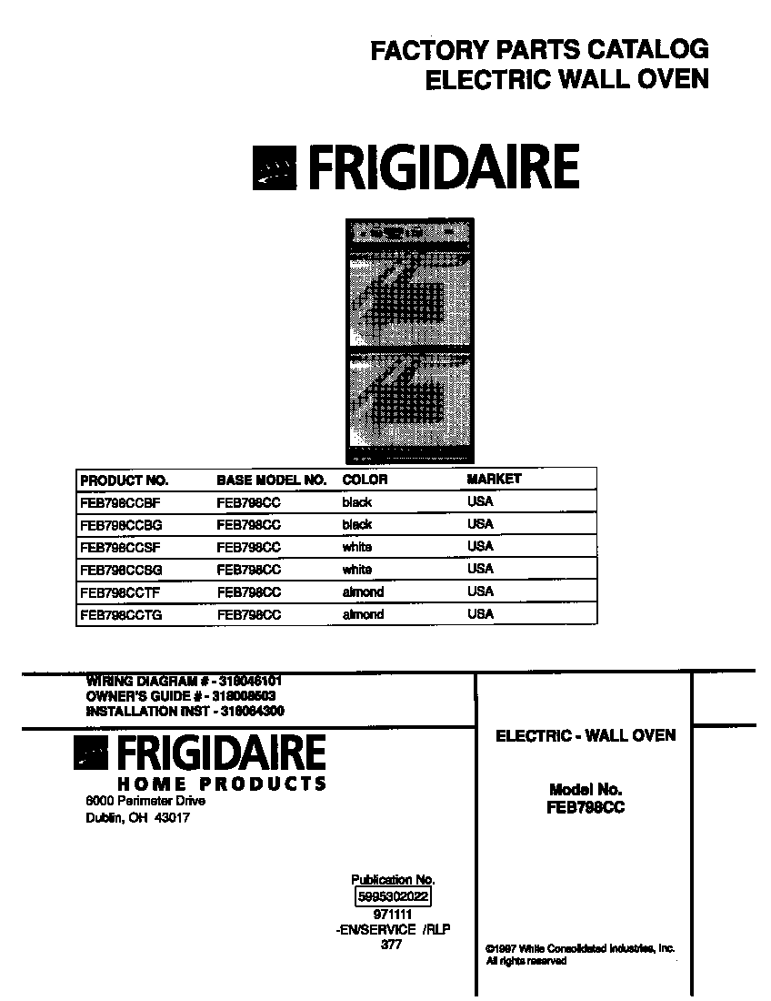 Frigidaire FEB798CCTF cover diagram