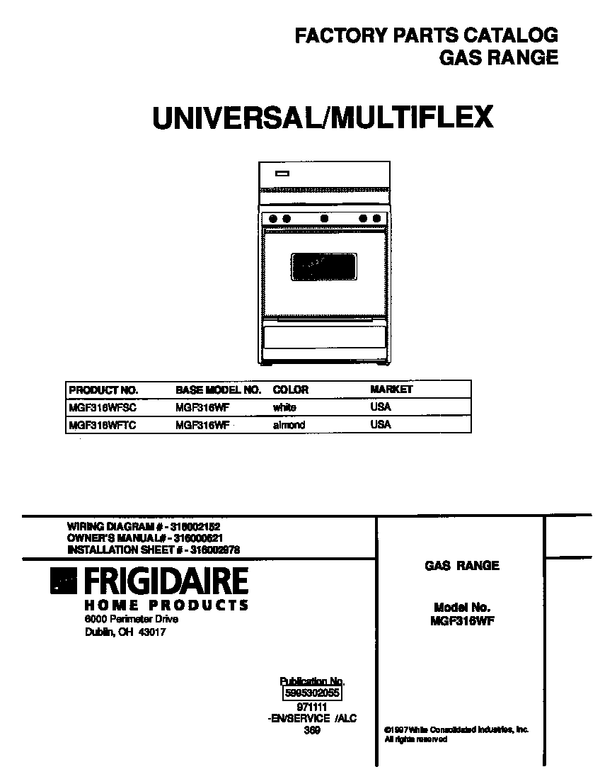 Universal/Multiflex (Frigidaire) MGF316WFSC cover diagram