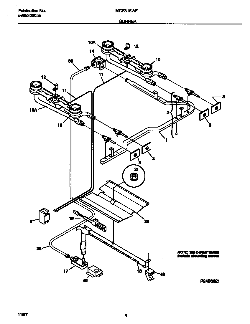 Universal/Multiflex (Frigidaire) MGF316WFSC burner diagram