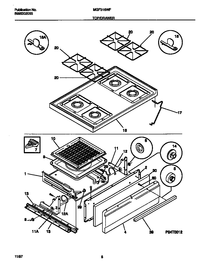 Universal/Multiflex (Frigidaire) MGF316WFSC top/drawer diagram