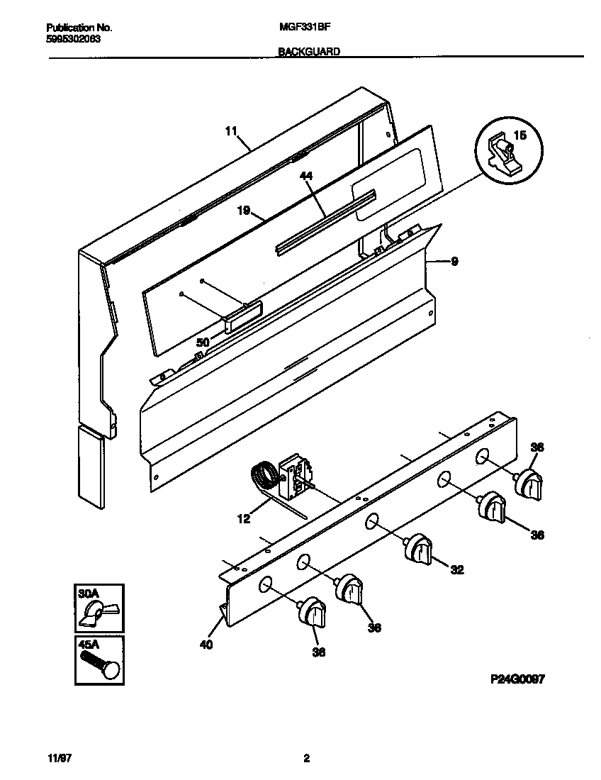 Universal/Multiflex (Frigidaire) MGF331BFDB backguard diagram