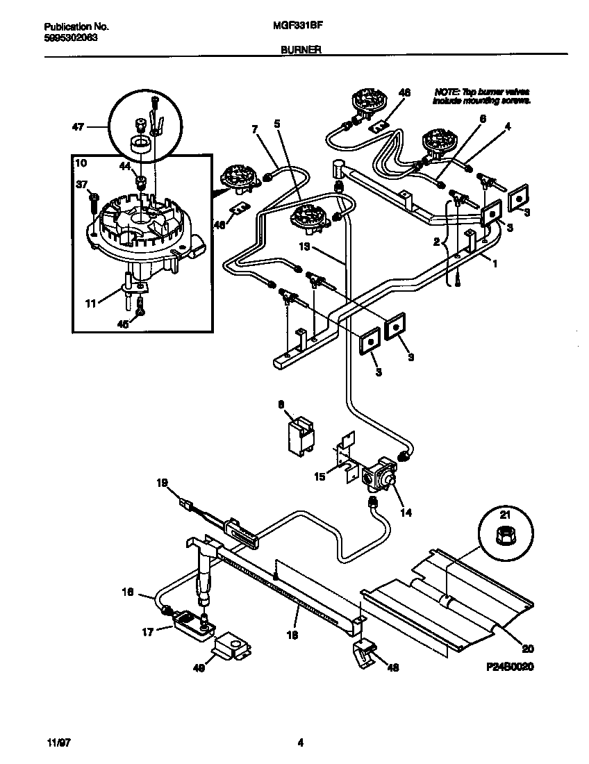 Universal/Multiflex (Frigidaire) MGF331BFDB burner diagram