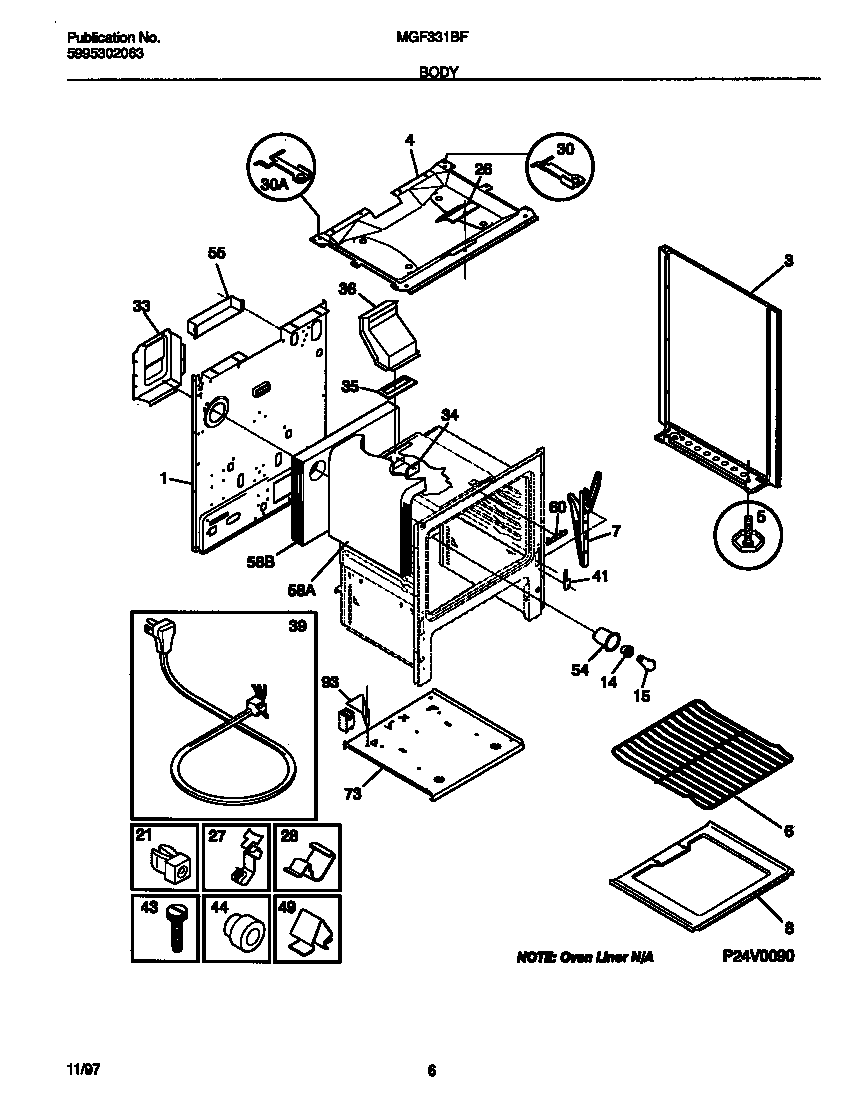 Universal/Multiflex (Frigidaire) MGF331BFDB body diagram