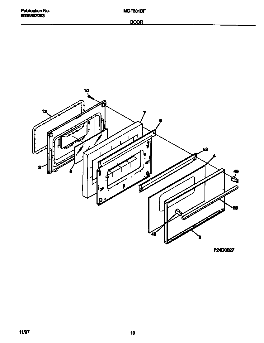Universal/Multiflex (Frigidaire) MGF331BFDB door diagram
