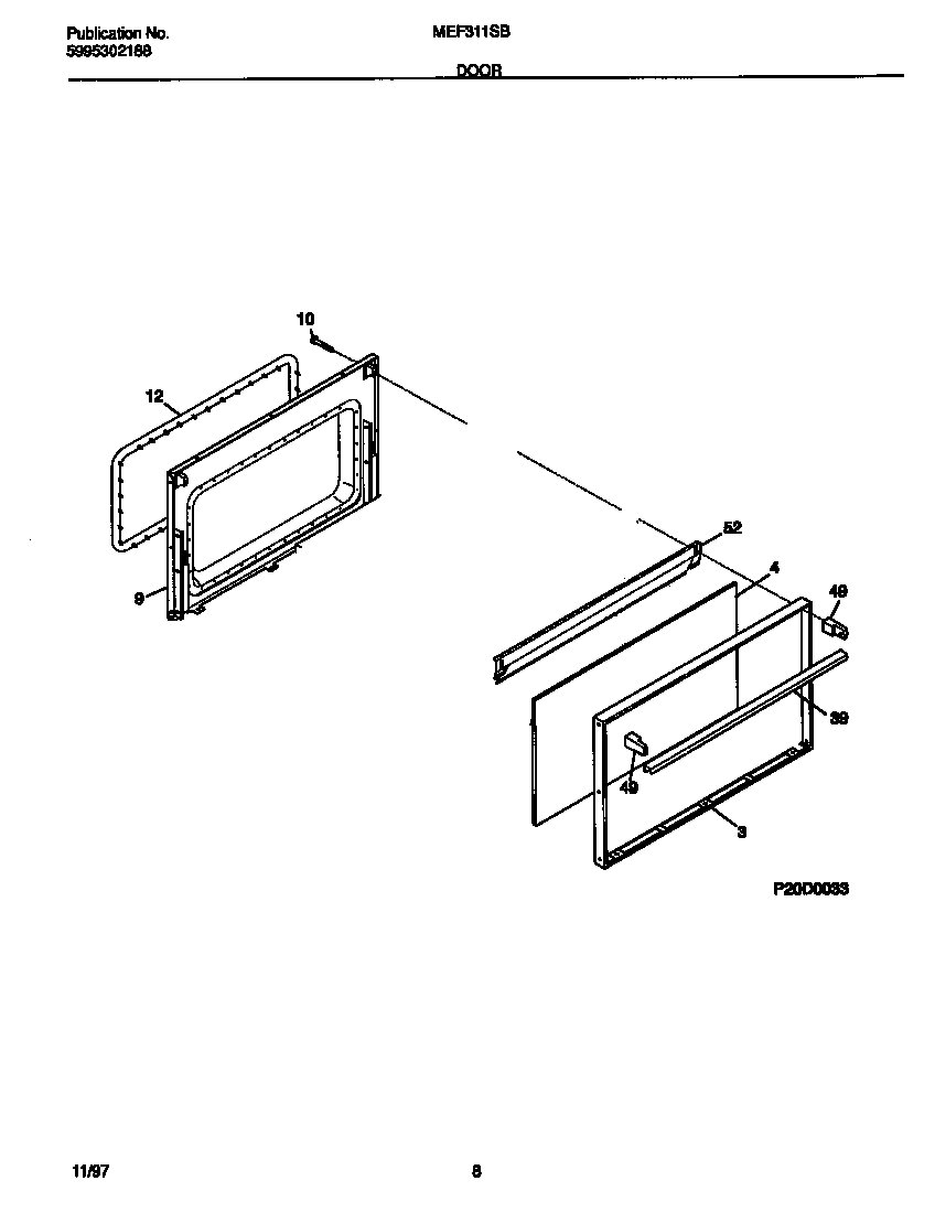 Universal/Multiflex (Frigidaire) MEF311SBDH door diagram