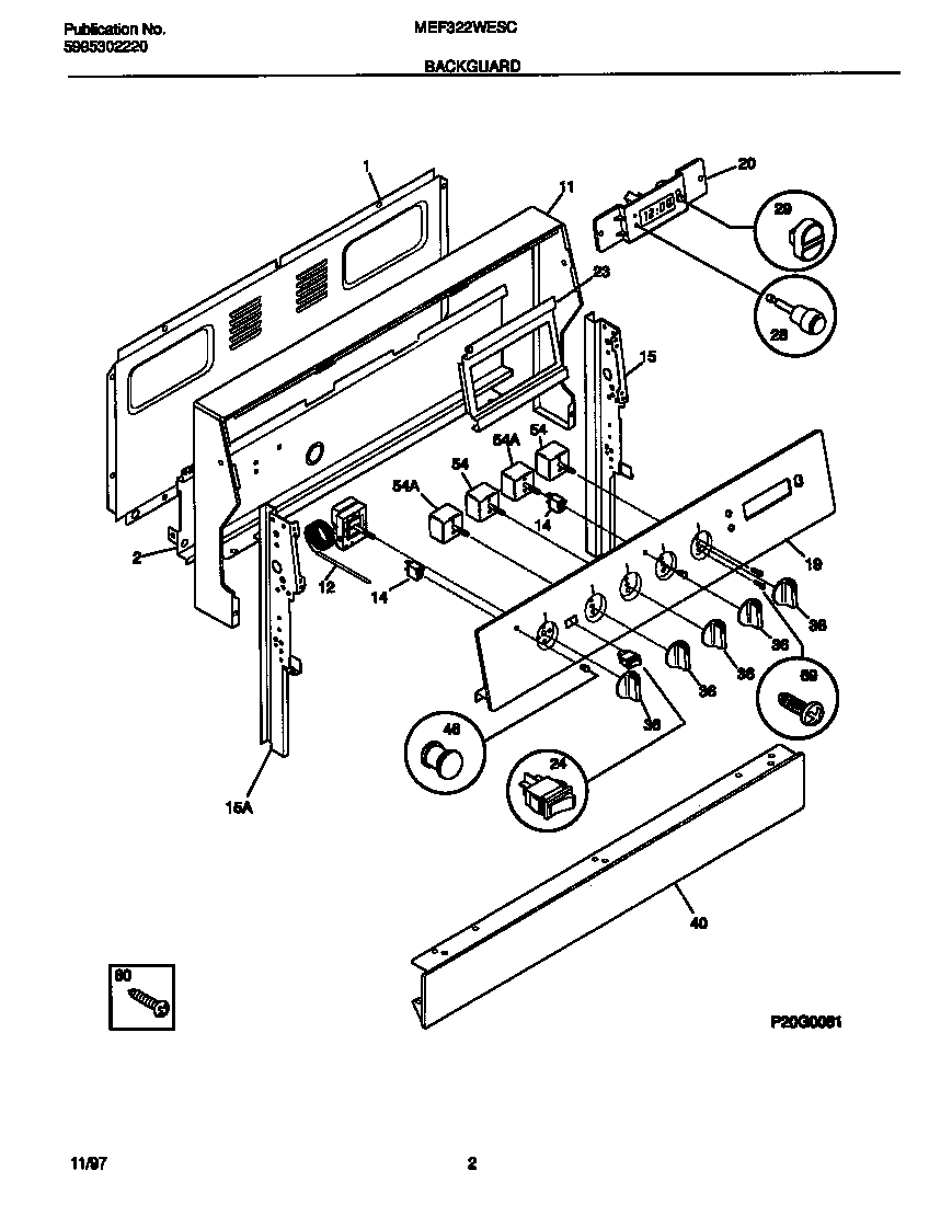 Universal/Multiflex (Frigidaire) MEF322WESC backguard diagram