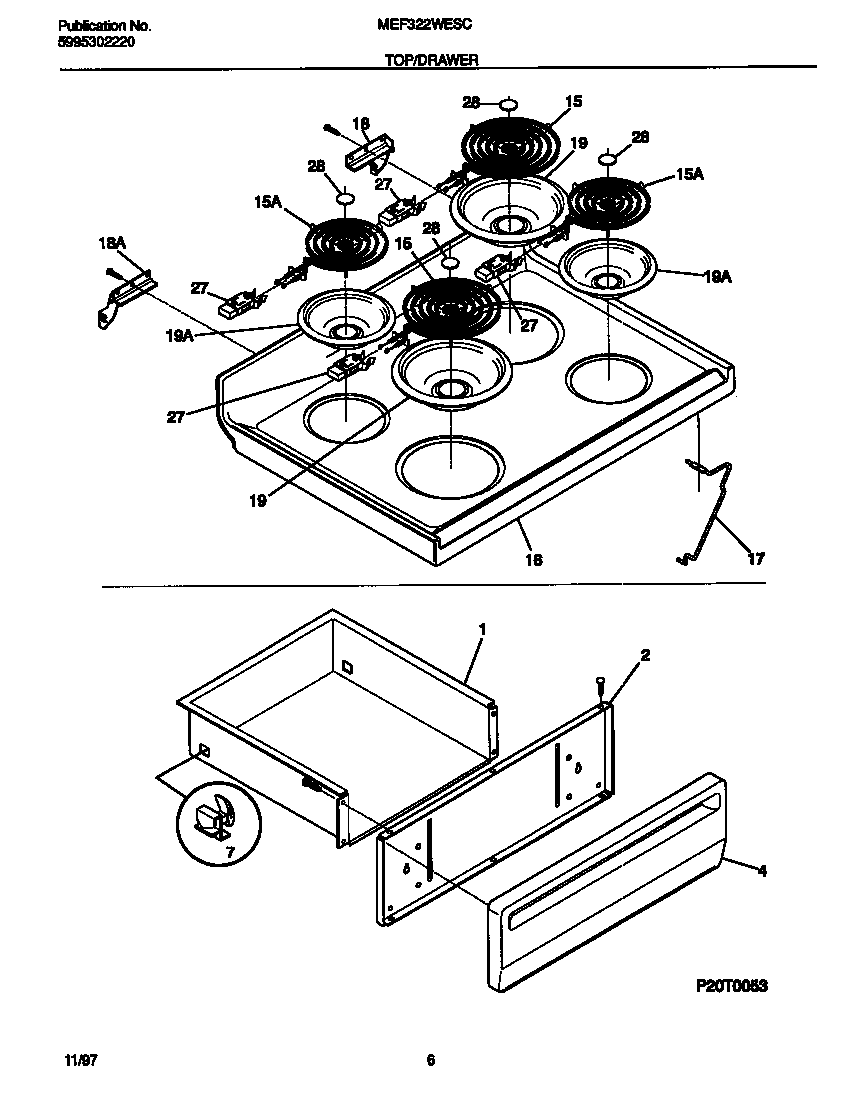 Universal/Multiflex (Frigidaire) MEF322WESC top/drawer diagram