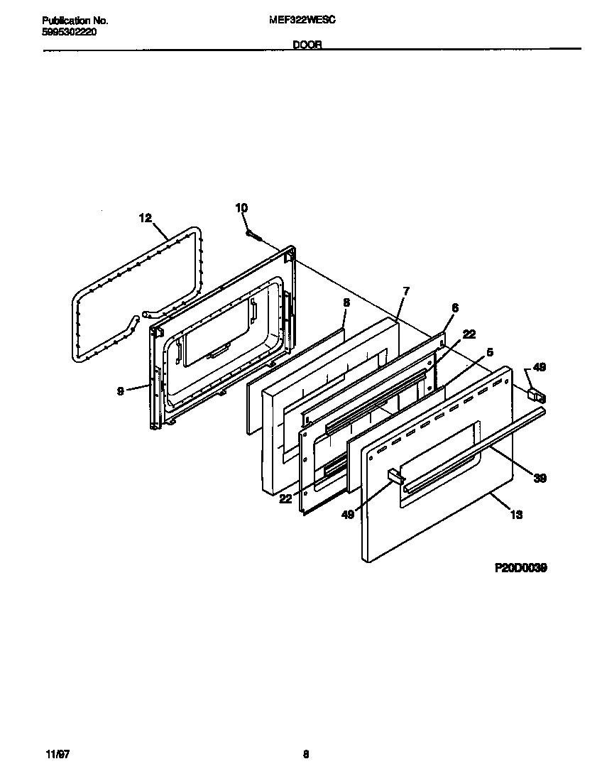 Universal/Multiflex (Frigidaire) MEF322WESC door diagram