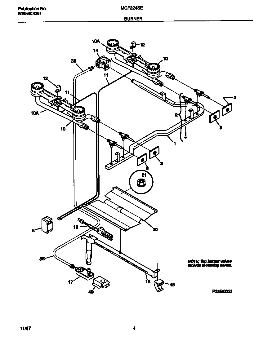 Universal/Multiflex (Frigidaire) MGF324SEDD burner diagram