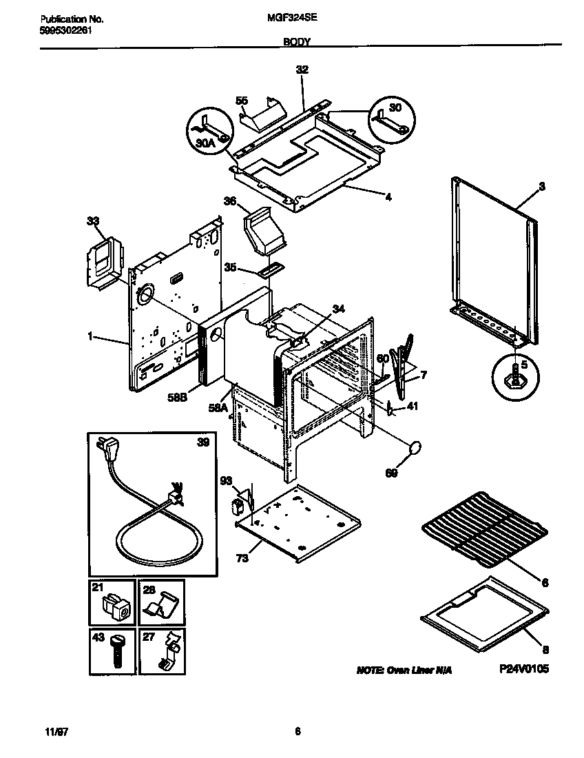 Universal/Multiflex (Frigidaire) MGF324SEDD body diagram