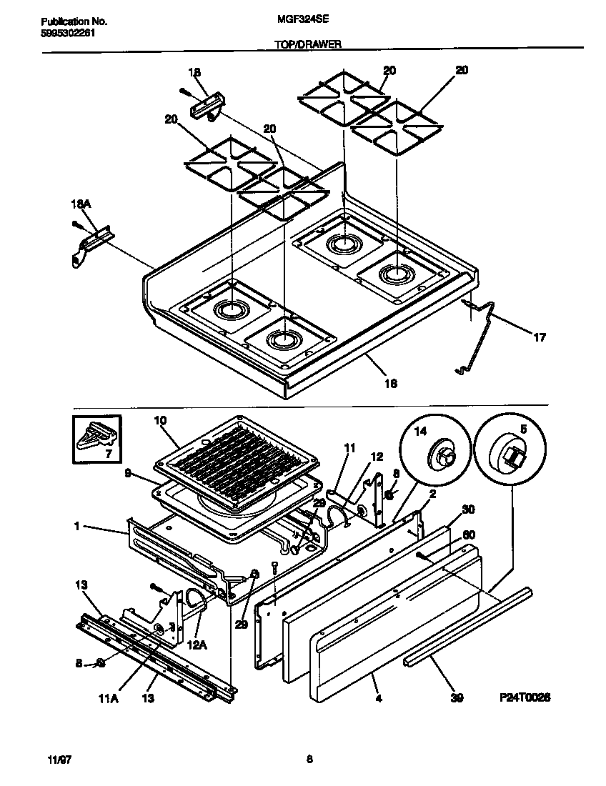 Universal/Multiflex (Frigidaire) MGF324SEDD top/drawer diagram
