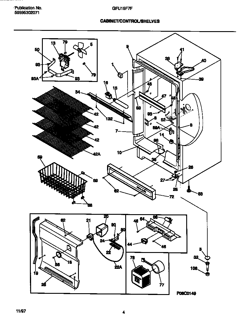Gibson GFU16F7FW1 cabinet/control/shelves diagram
