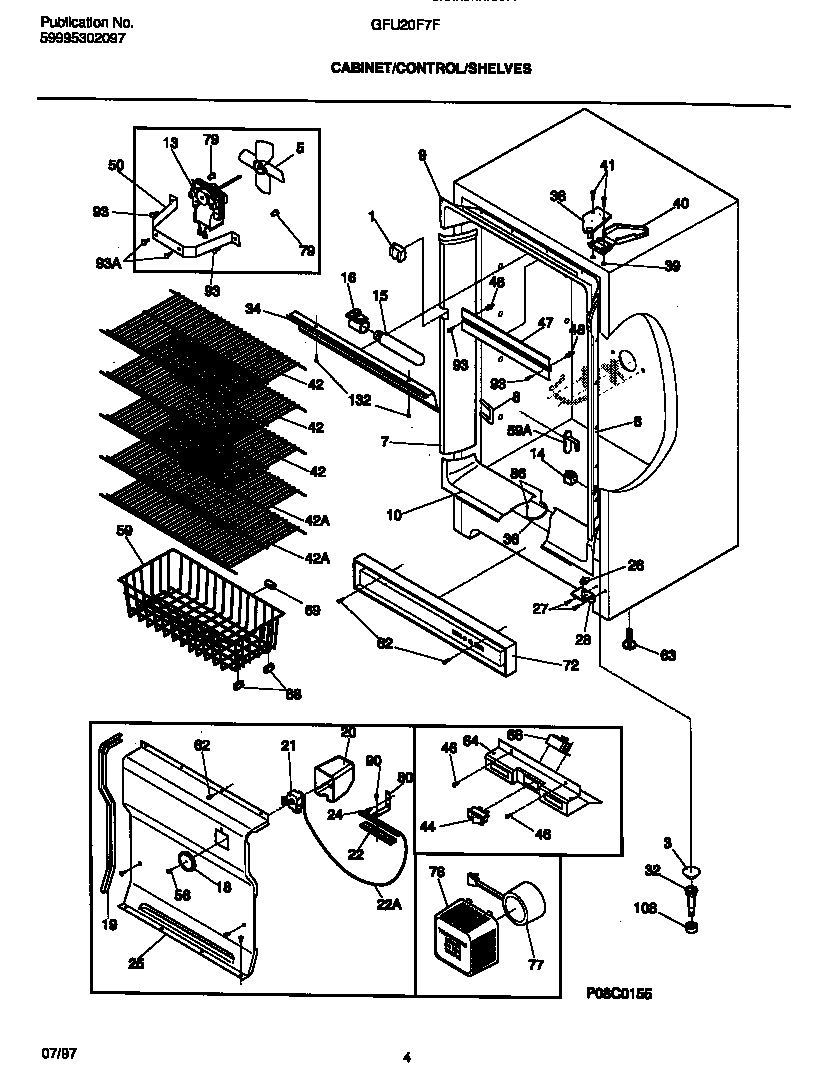 Gibson GFU20F7FW1 cabinet/control/shelves diagram
