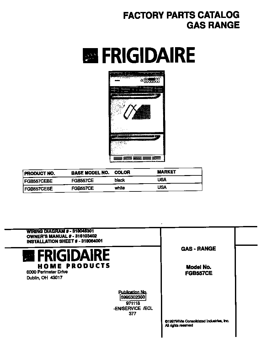 Frigidaire FGB557CEBE cover diagram