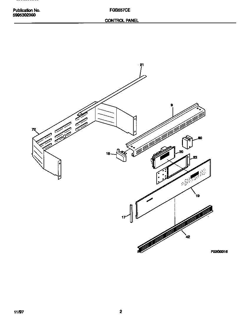 Frigidaire FGB557CEBE control panel diagram