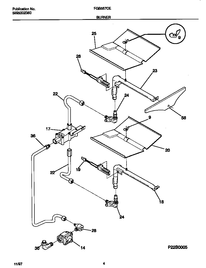 Frigidaire FGB557CEBE burner diagram