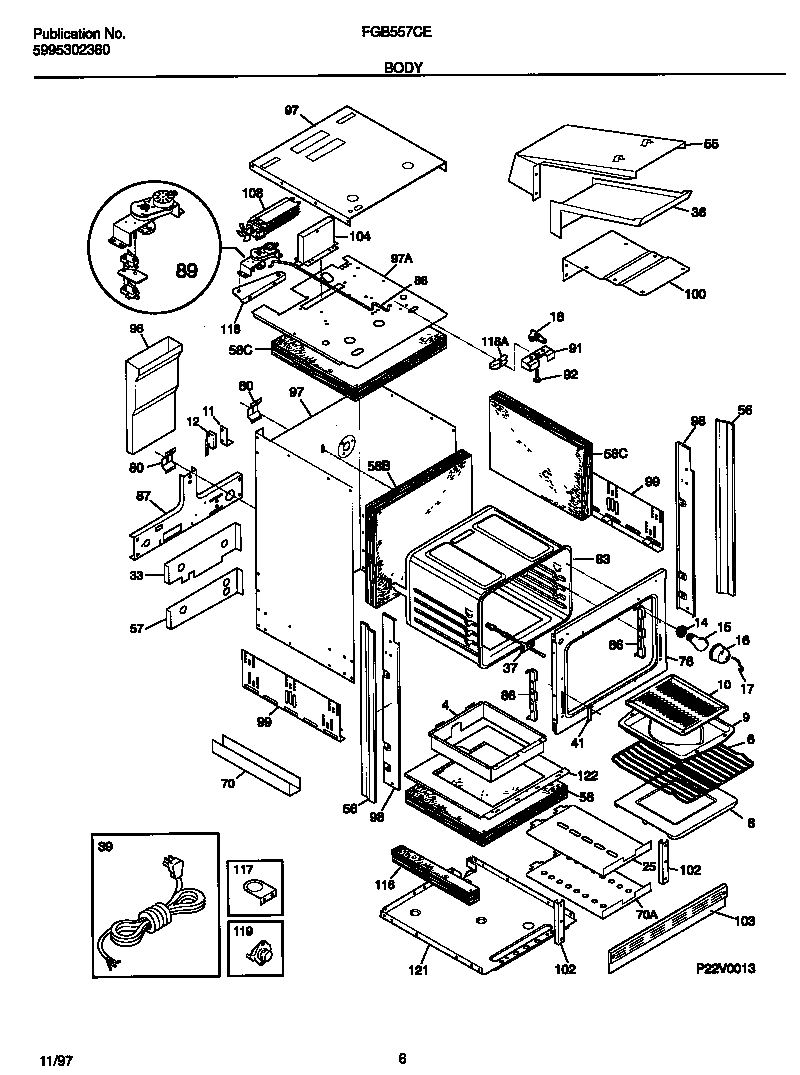 Frigidaire FGB557CEBE body diagram