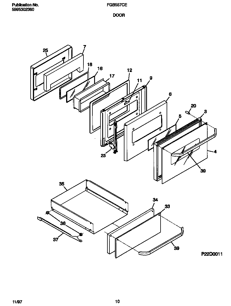 Frigidaire FGB557CEBE door diagram