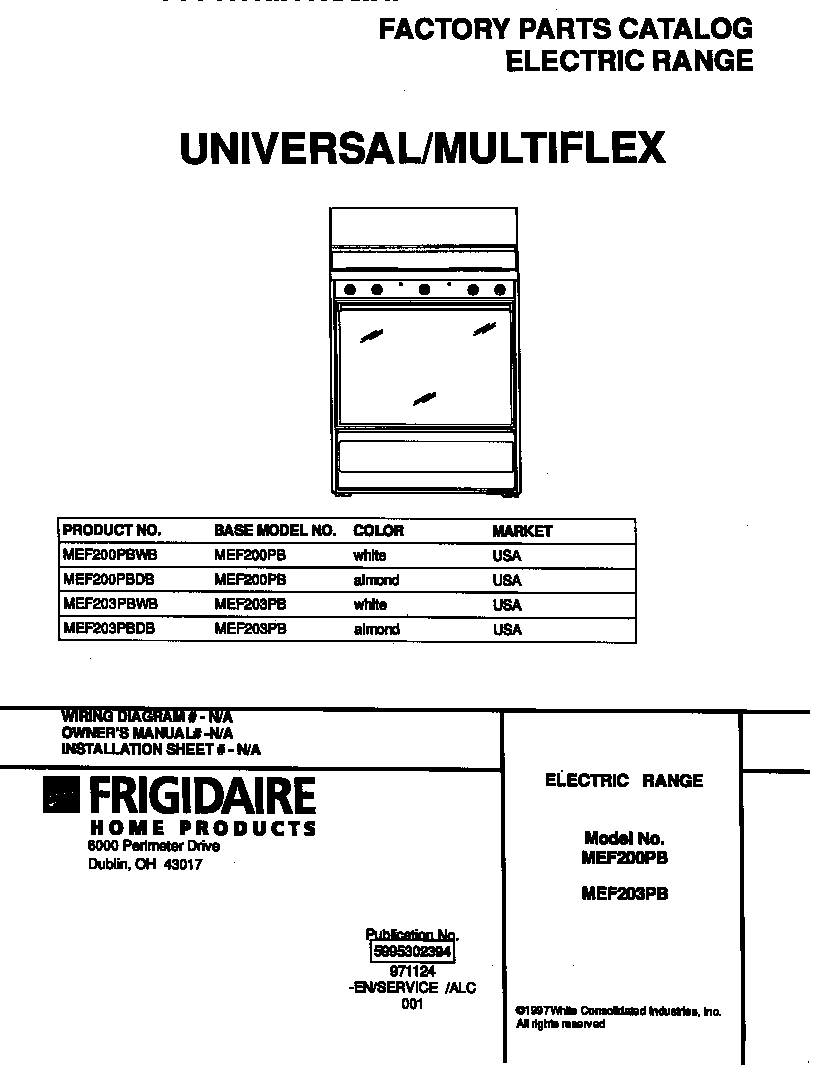 Universal/Multiflex (Frigidaire) MEF203PBDB cover diagram