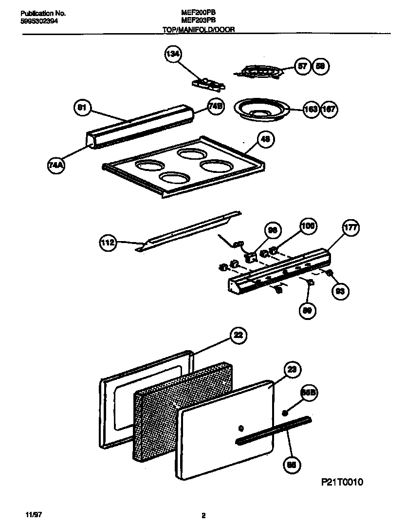 Universal/Multiflex (Frigidaire) MEF203PBDB top/manifold/door diagram