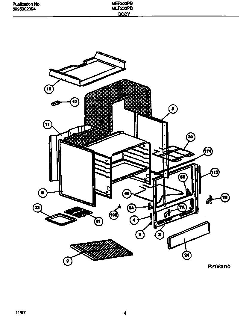 Universal/Multiflex (Frigidaire) MEF203PBDB body diagram
