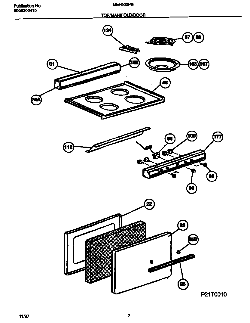 Universal/Multiflex (Frigidaire) MEF500PBDC top/manifold/door diagram