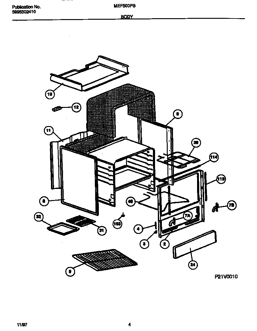 Universal/Multiflex (Frigidaire) MEF500PBDC body diagram