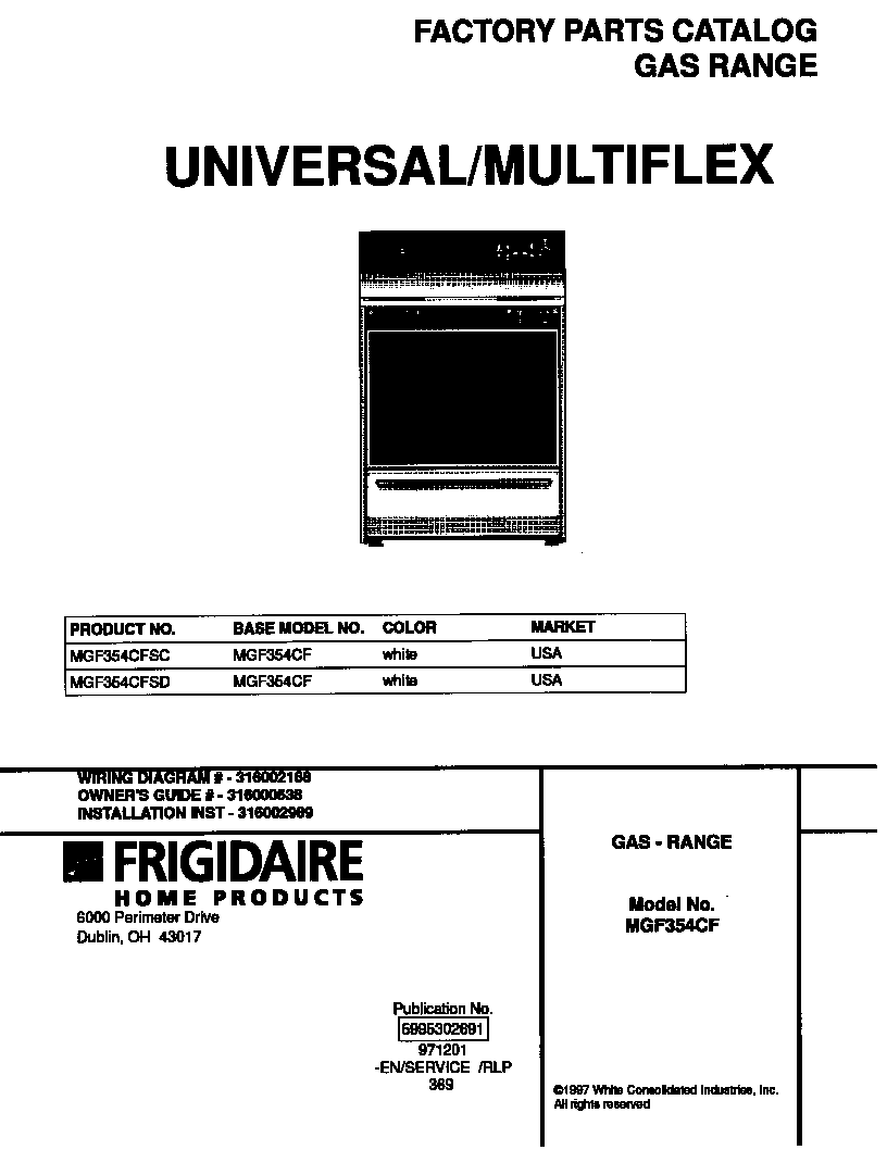 Universal/Multiflex (Frigidaire) MGF354CFSC cover diagram