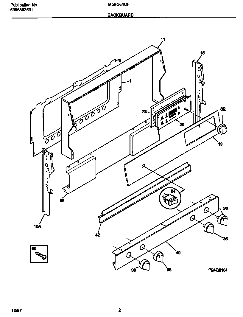 Universal/Multiflex (Frigidaire) MGF354CFSC backguard diagram