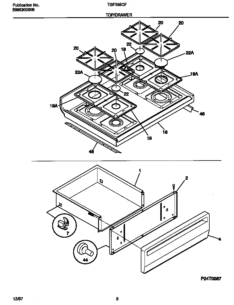 Tappan TGF366CFTA top/drawer diagram