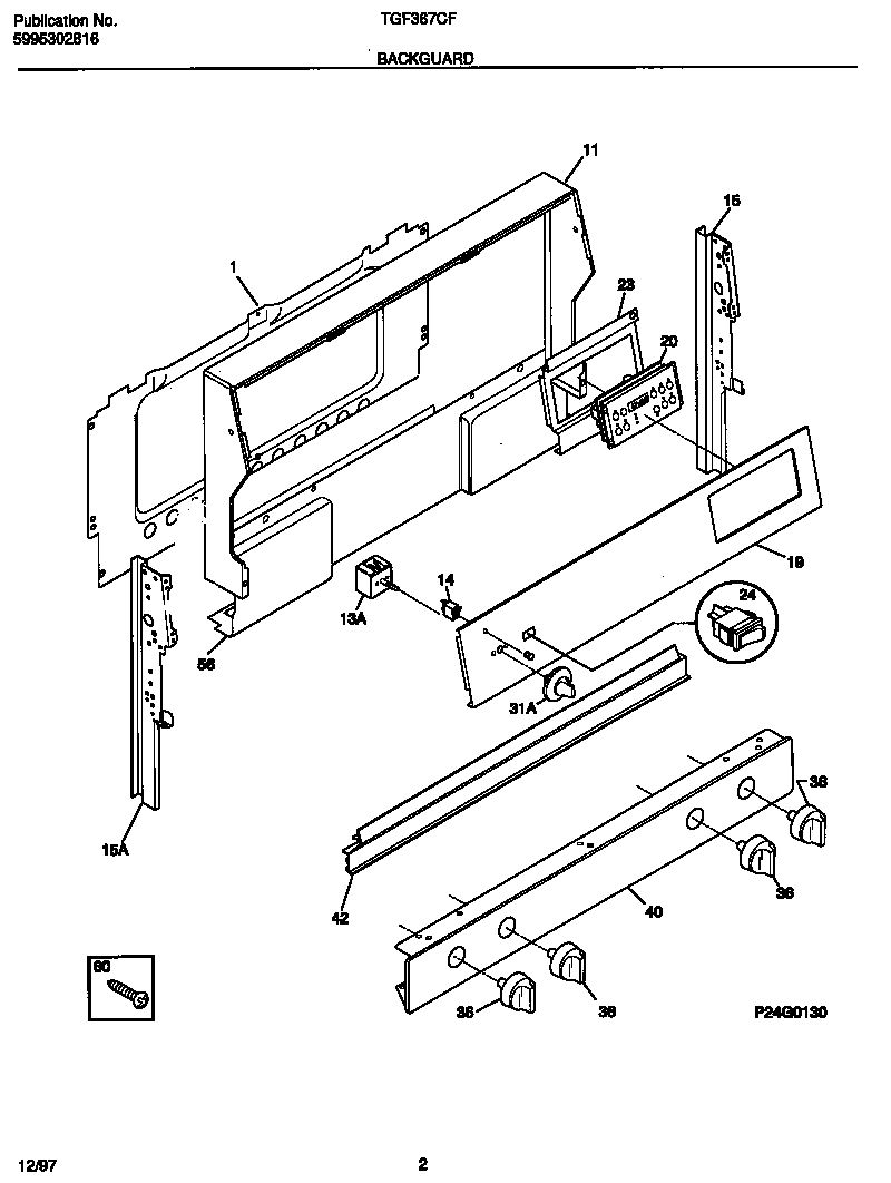 Tappan TGF367CFTA backguard diagram