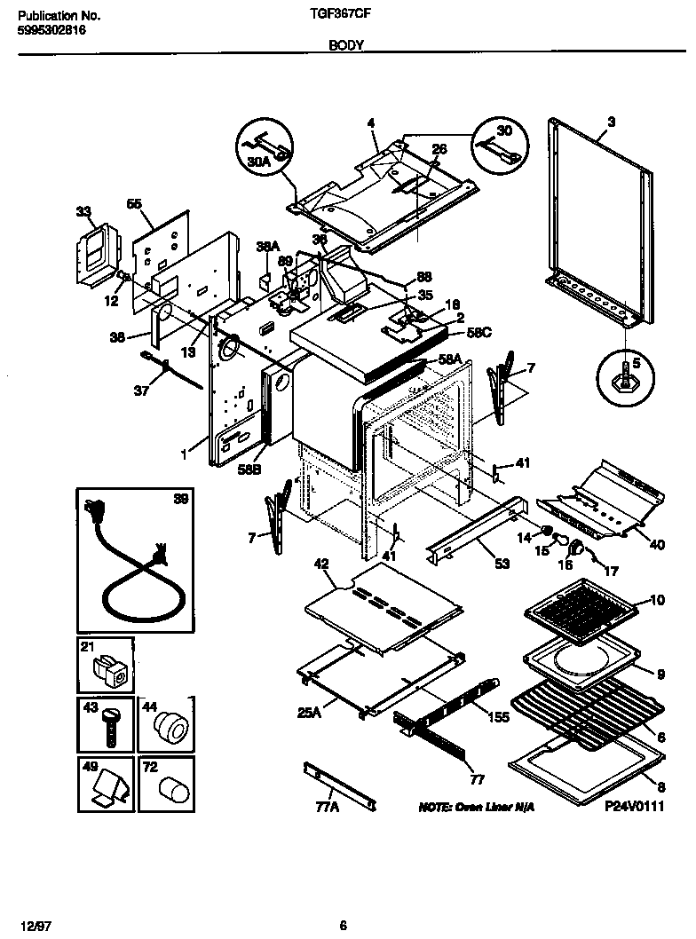 Tappan TGF367CFTA body diagram